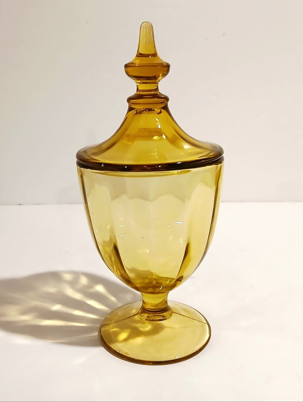 Vintage Amber Glass Footed Candy Jar with Lid